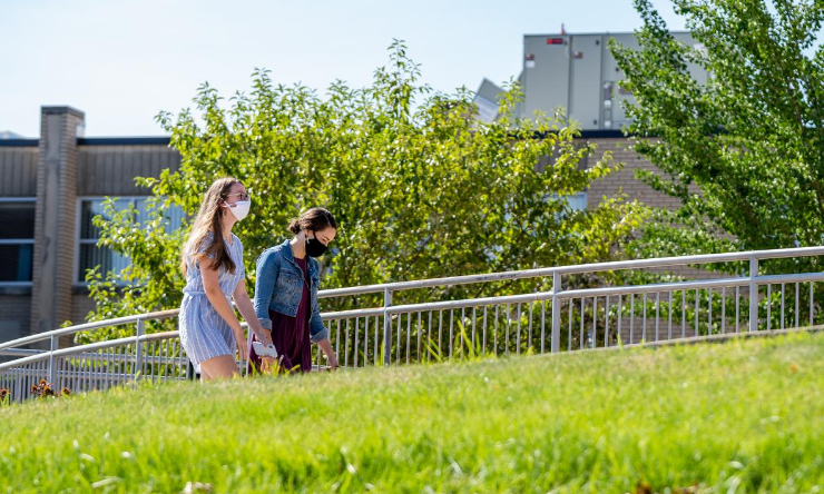 students walking campus