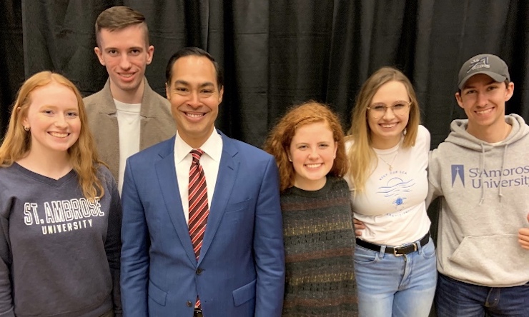 Meloy with students and Julian Castro